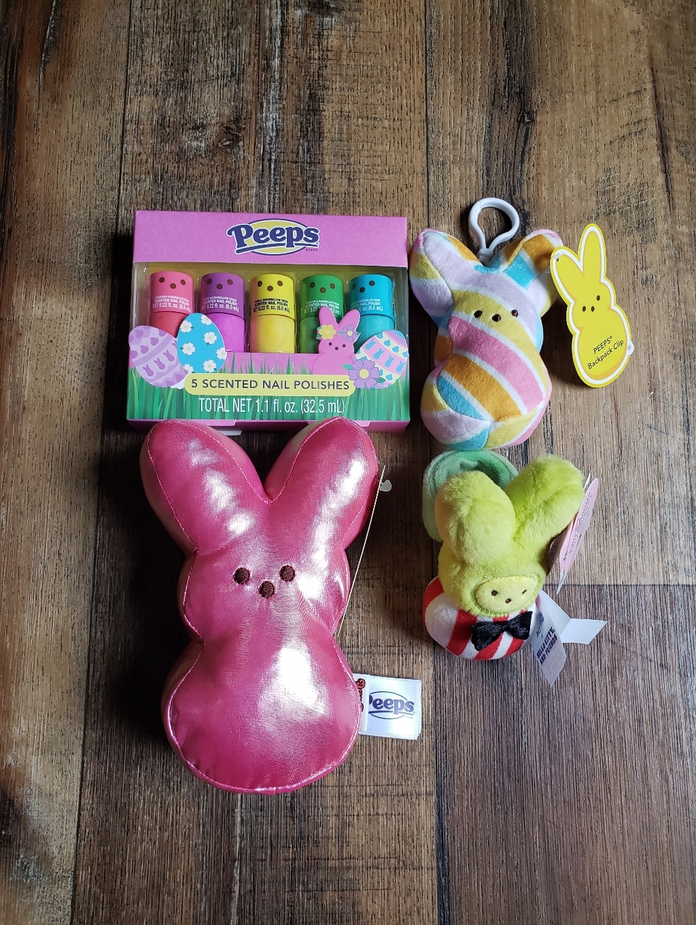 Peeps 6 Inch Bunny Plush, Scented Nail Polish,Backpack Keychain, Wrist Hugger